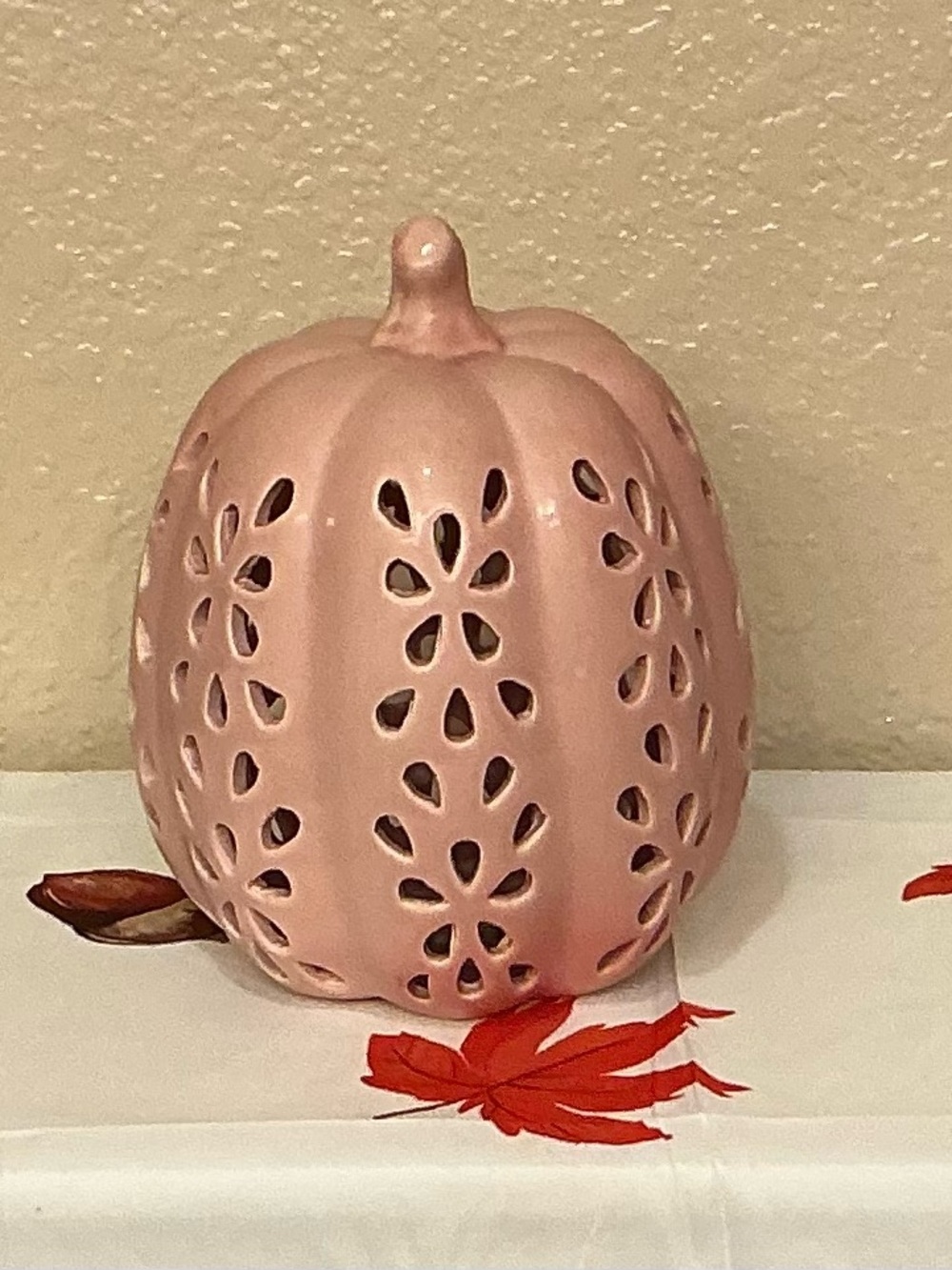 Ceramic Pink Cutout Light Up Pumpkin.  New
